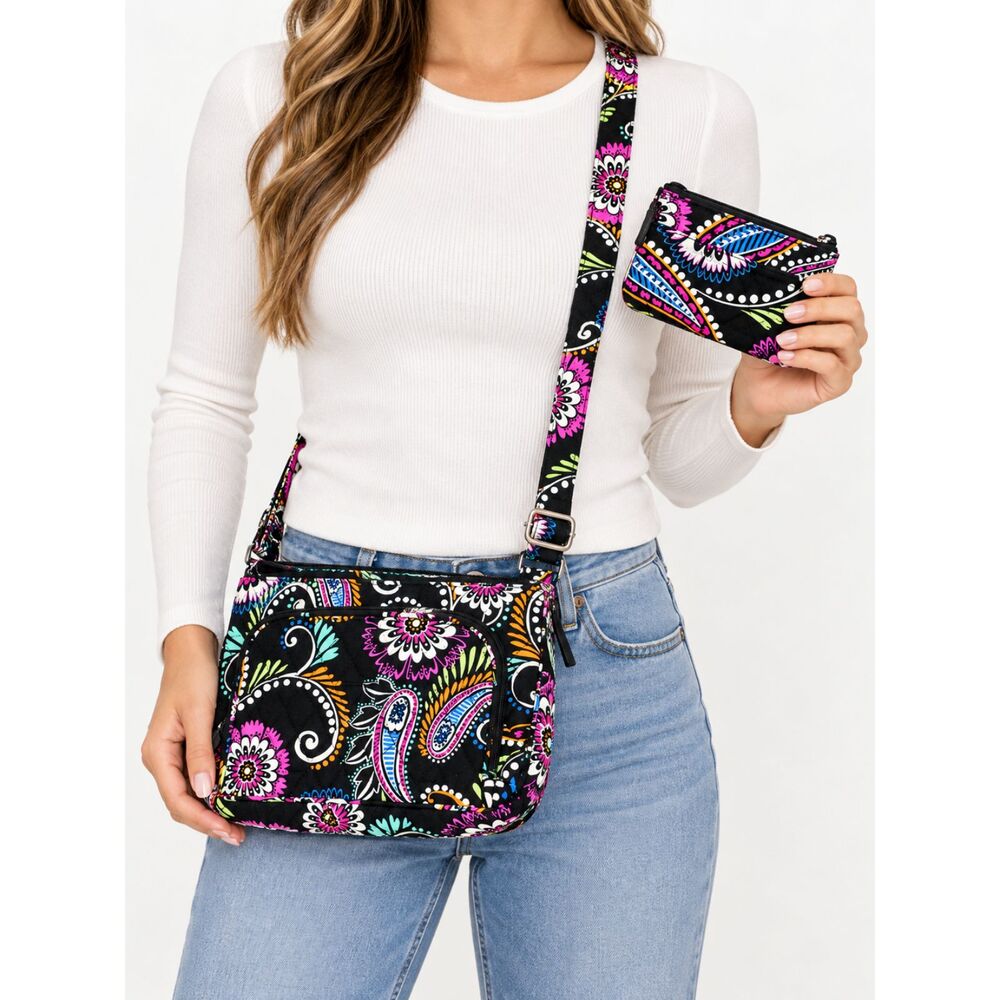 Vera Bradley Bandana Swirl Little Hipster Crossbody Card Wallet Set Retired
